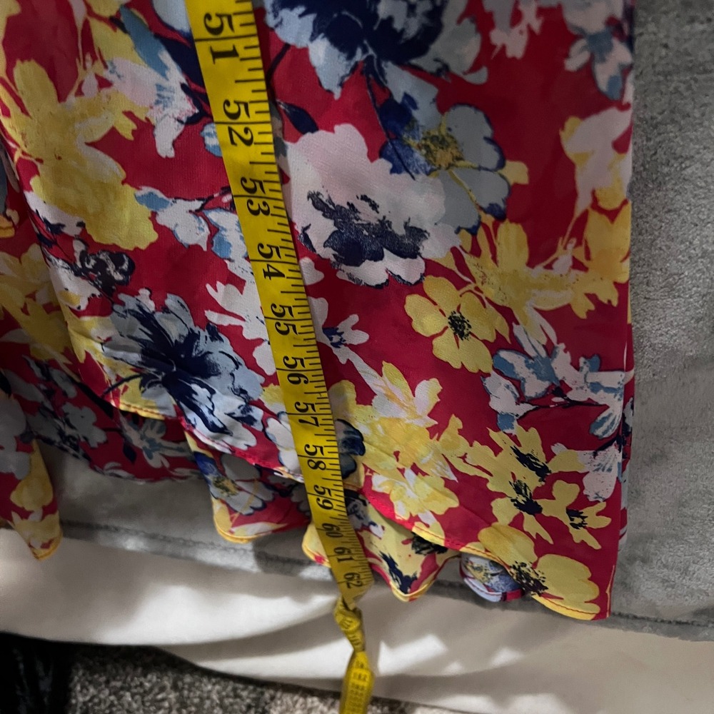 Lulus Maxi Dress Floral High-LowRuby Red Ruffle Cold Shoulder Medum - Picture 5 of 16